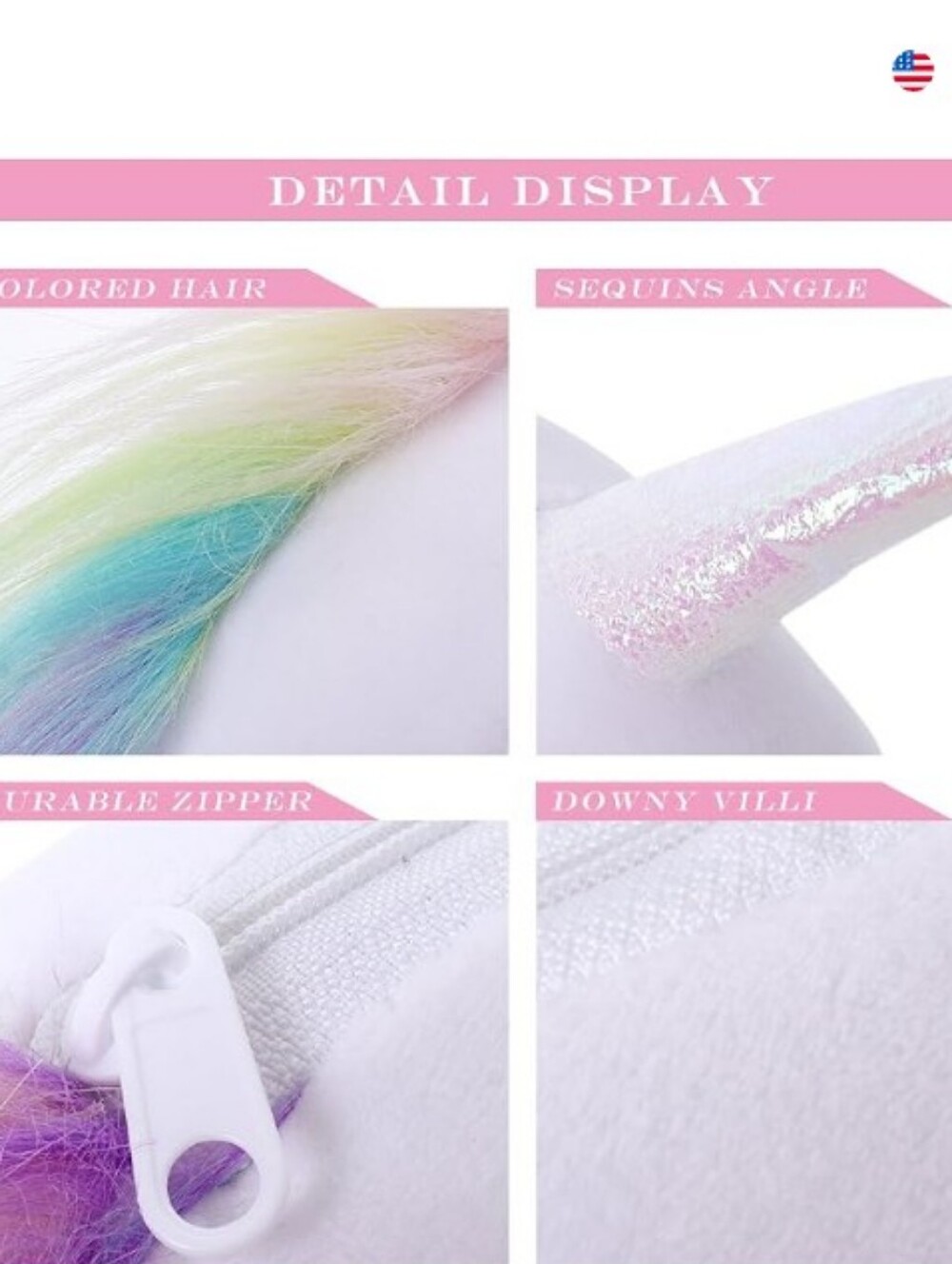 Minky-Plush Unicorn 🦄 Zip Pouch (White-Pink-Teal )🤍🩷🩵 12x6x4 - Picture 13 of 14